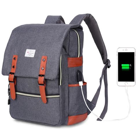 Modoker Vintage Laptop Backpack With USB Charging Port Lightweight School College Bag Rucksack ...