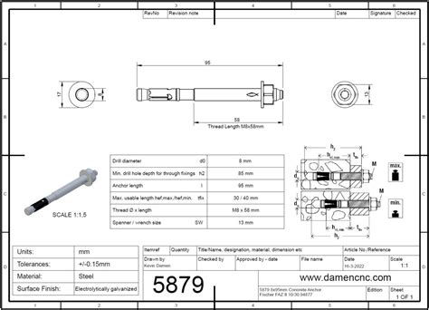 8x95mm Concrete Anchor, Fischer FAZ II 10/30 94877 | DamenCNC B.V.