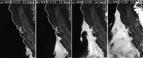 The progression of the 22-25 June CTWR as seen in visible (GOES)... | Download Scientific Diagram