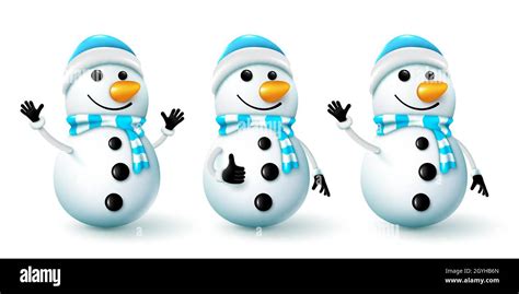 Snowman winter character vector set. Snow man 3d characters with scarf ...