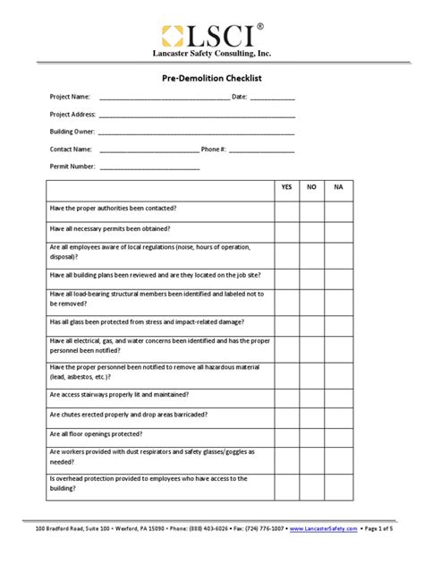 Pre-Demolition Checklist: Lancaster Safety Consulting, Inc | PDF | Firefighting | Fires