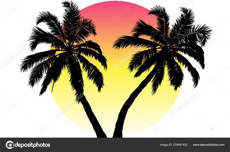 Sunset Silhouette Palm Trees Vector Art Illustration Stock Vector Image ...