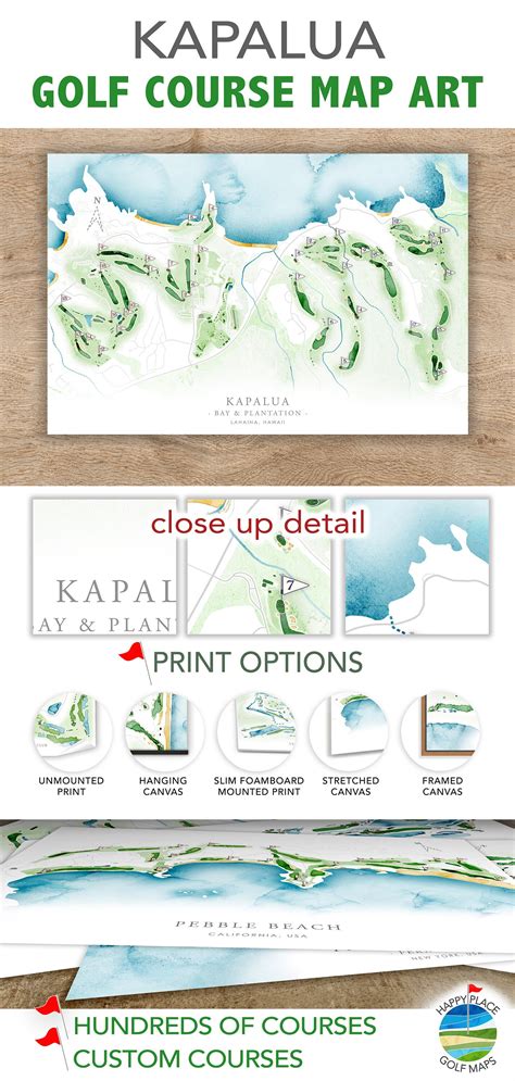 Kapalua Golf Course Map, Bay & Plantation Courses, Maui Hawaii Golf Print, Golfer Gift for Him ...