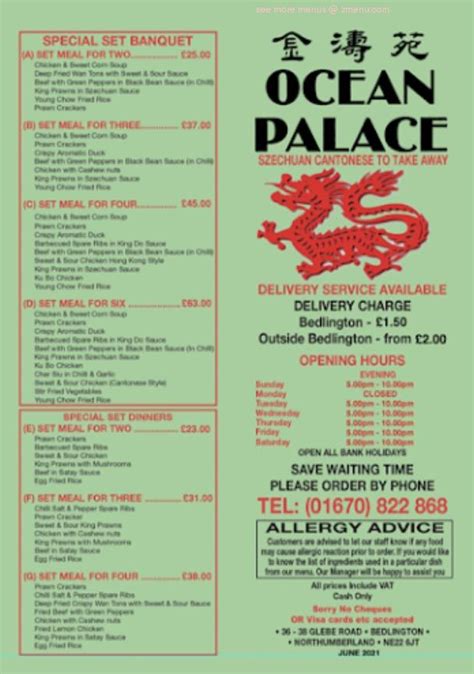 Menu at Ocean Palace Chinese Take Away fast food, Bedlington