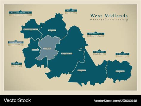 Modern map - west midlands metropolitan county Vector Image