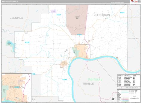 Jefferson County, IN Wall Map Premium Style by MarketMAPS