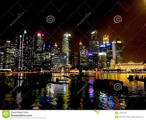 Night view of Marina Bay stock photo. Image of travel - 116644352