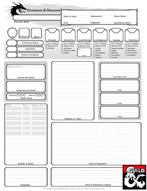 Dyslexia-Assistive Character Sheet - Dungeon Masters Guild | Dungeon ...