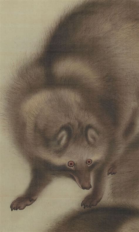 Japanese Hanging Scroll of Three Raccoon Dogs