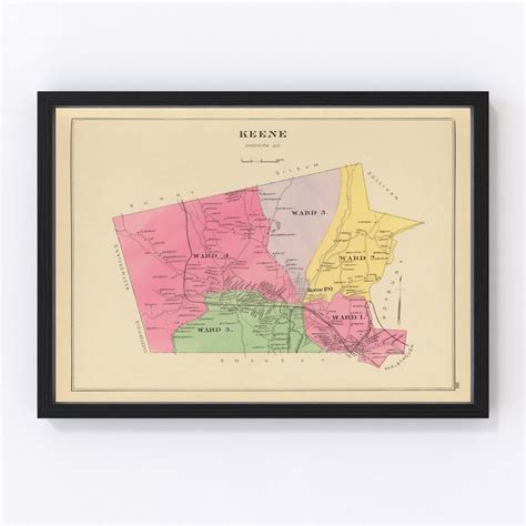 Vintage Map of Keene, New Hampshire 1892 by Ted's Vintage Art