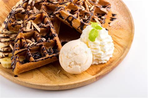 Homemade Waffle with Ice Cream and Chocolate Sauce Stock Photo - Image ...