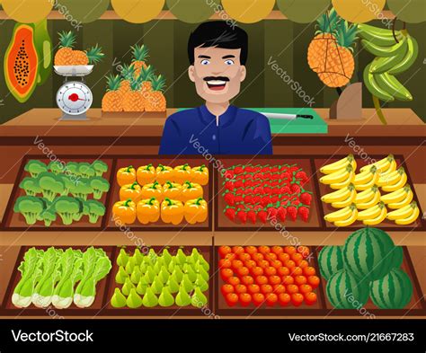 Fruit seller in a farmer market Royalty Free Vector Image