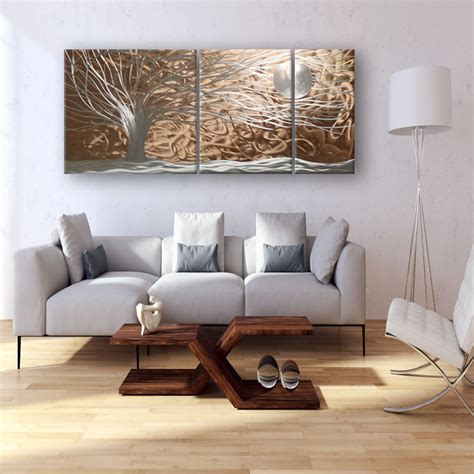 Silver-copper Metal Wall Painting, Modern Tree Metal Wall Art ...