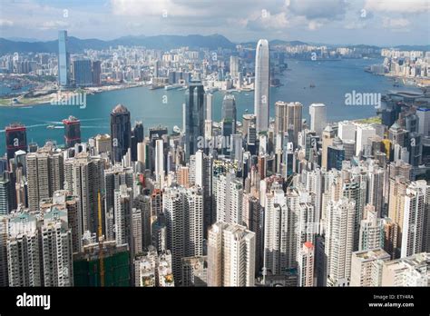 Daytime skyline of Hong Kong and Victoria Harbour from The Peak on a clear day Stock Photo - Alamy