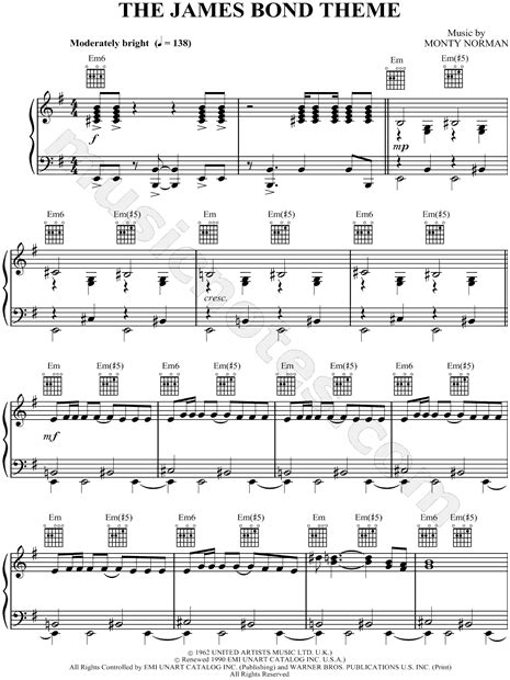 "The James Bond Theme" from 'James Bond 007' Sheet Music (Piano Solo) in G Major (transposable ...