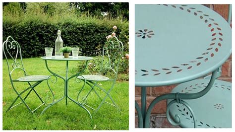 Pale Green Metal Garden Table and Chairs Bistro Set - Homegenies