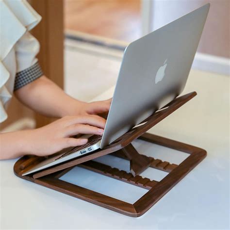 Adjustable laptop stand, wood laptop stand holder for MacBook, elevated Tech desk docking ...