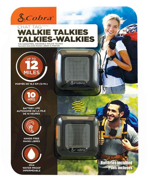 Pack of 2 Cobra ACT120B Chat Tag Curve Hands Free 12-Mile Wearable Walkie Talkie Altis Global ...