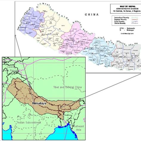 Map showing the Himalayan mountain range and administrative divisions... | Download Scientific ...