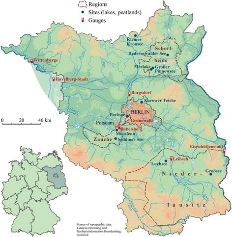 Map of the German federal state of Brandenburg, indicating the river... | Download Scientific ...