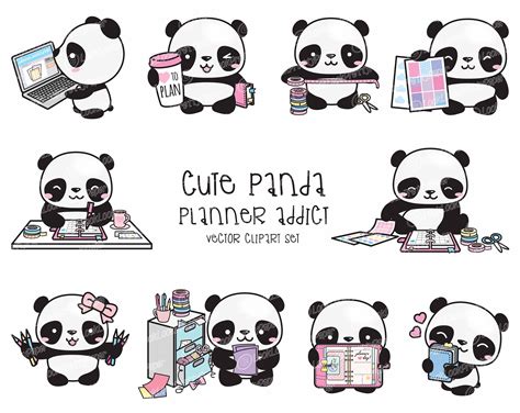 Premium Vector Clipart Kawaii Panda Cute Pandas Planner Addict Clipart ...