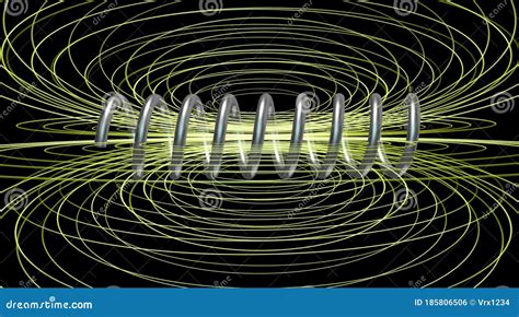 Solenoid Field. Magnetic Field Lines. Central Spiraling Coil . Close View. 3d Rendering Stock ...