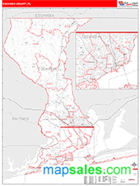 Escambia County, FL Zip Code Wall Map Red Line Style by MarketMAPS