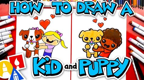 How To Draw A Kid Hugging A Puppy - YouTube