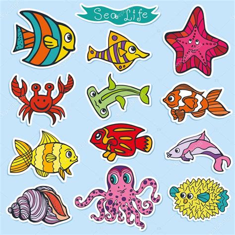 Cartoon Funny Fish stickers. — Stock Photo © Tatiana_Kost #76364041