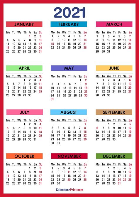 Printable Vacation Calendar For 2021 | Calendar Template Printable