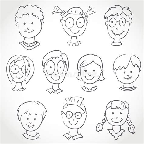 Kids Face Set Sketch stock vector. Illustration of white - 43076490