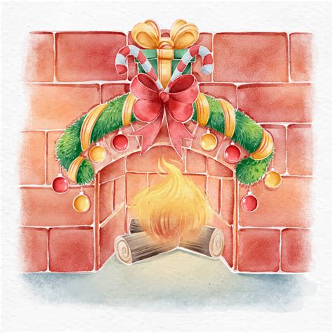 Free Vector | Christmas fireplace scene concept in watercolor