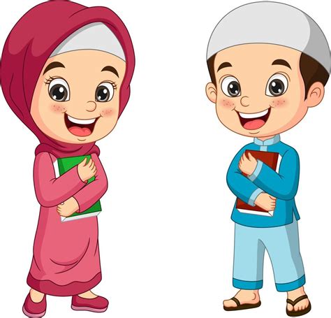 Cartoon muslim kids holding Quran book 6798419 Vector Art at Vecteezy