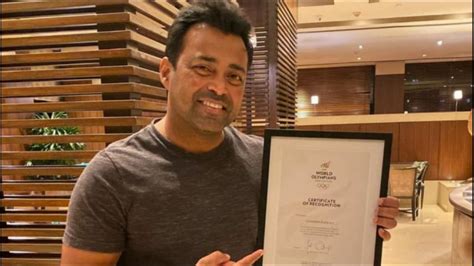 Indian tennis legend Leander Paes receives the prestigious 'OLY Certificate' after representing ...