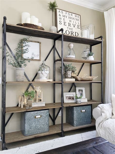 Industrial shelves | Modern farmhouse living room decor, Farm house living room, Farmhouse decor ...