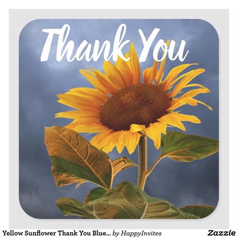 Yellow Sunflower Thank You Blue Floral Heart Square Sticker in 2021 | Yellow sunflower, Thank ...