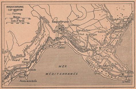 ROQUEBRUNE CAP MARTIN vintage town ville city plan. Alpes-Maritimes ...