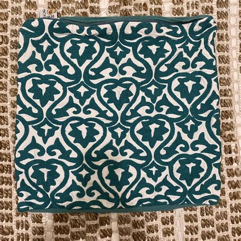 teal & white print square pillow cover solid teal... - Depop