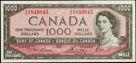 1954 $1000 Canadian Dollar bill, Queen Elizabeth II|World Banknotes ...