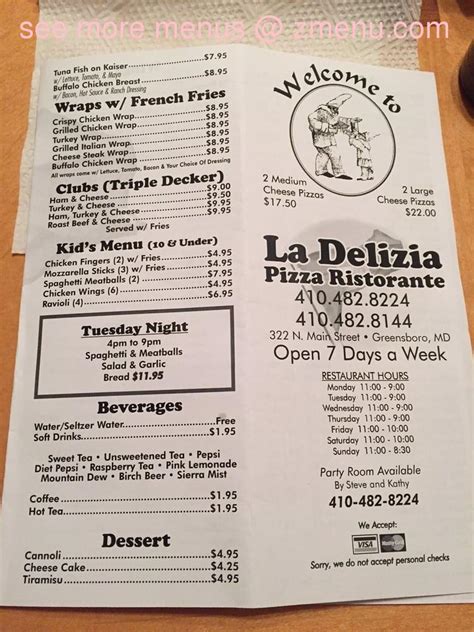 Menu at La Delizia Pizza pizzeria, Greensboro, 322 N Main St