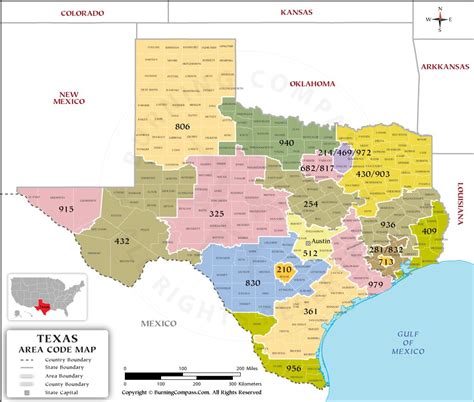 Texas Area Code Map, Texas Area Codes