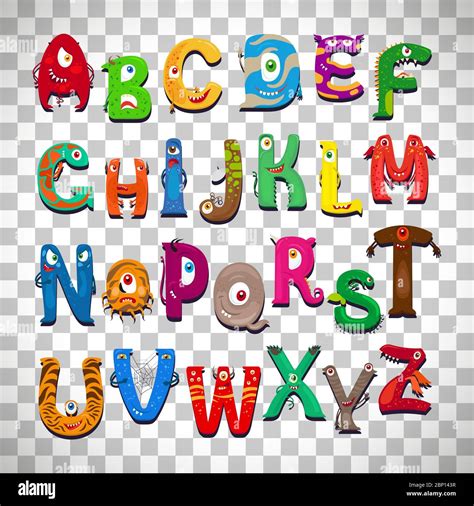 Monster alphabet, vector funny monster characters abc vector isolated on transparent background ...