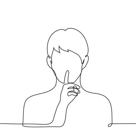 man put his finger to his lips - one line drawing vector. concept ...