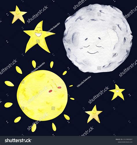 Watercolor Space Moon Stars Sun Set Stock Illustration 2113993007 | Shutterstock