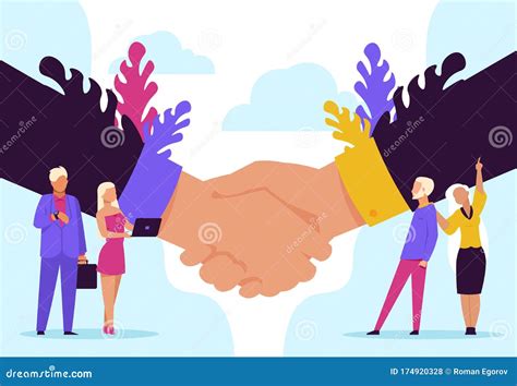 Handshake Concept. Cartoon Business Partnership And Agreement, Successful Meeting And ...