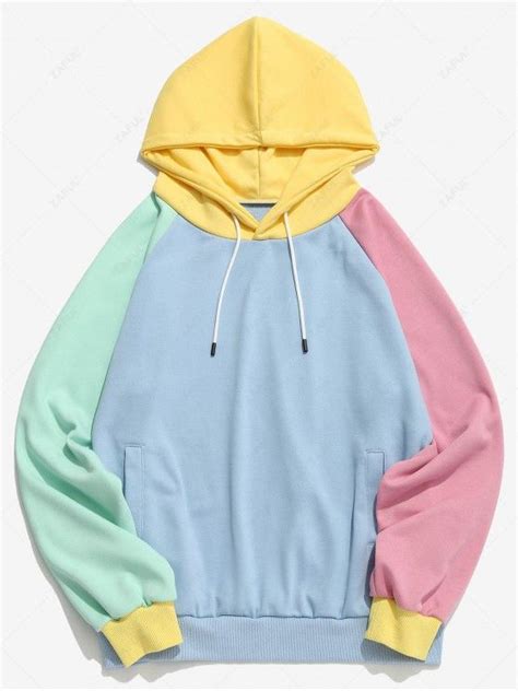 [30% OFF] 2021 ZAFUL Color Block Raglan Sleeve Hoodie In LIGHT BLUE | ZAFUL