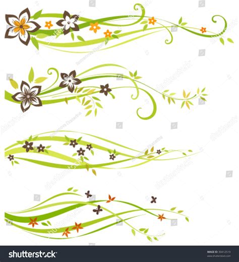 Four Individual Scroll Design With Flowers And Leaves. As Well In Vertical. Stock Vector ...