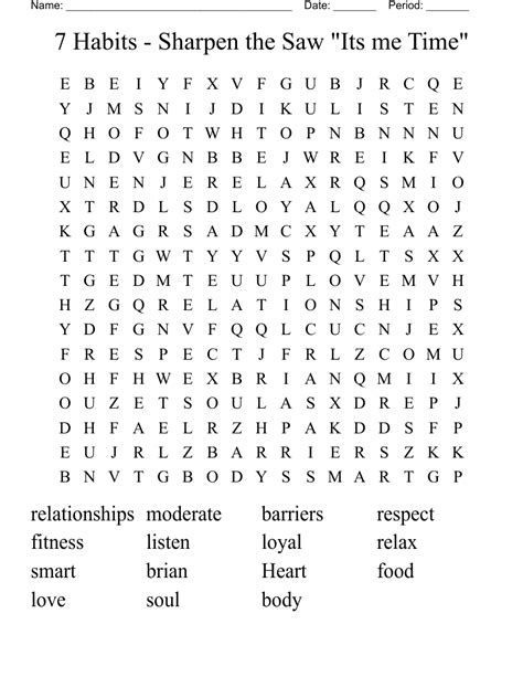 7 Habits - Sharpen the Saw "Its me Time" Word Search - WordMint