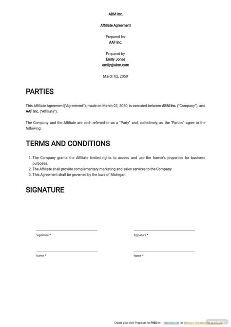 Free One-Page Affiliate Agreement Template - Google Docs, Word ...