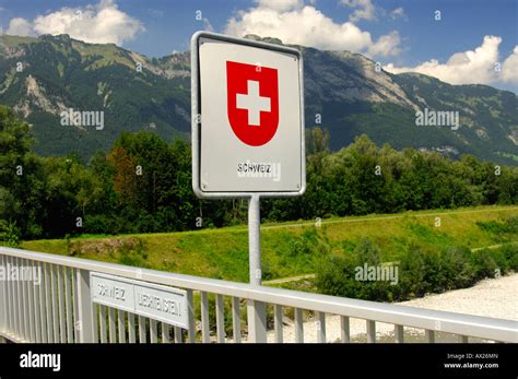 Swiss border sign on the Rhine river bridge, national border Stock Photo: 16704596 - Alamy